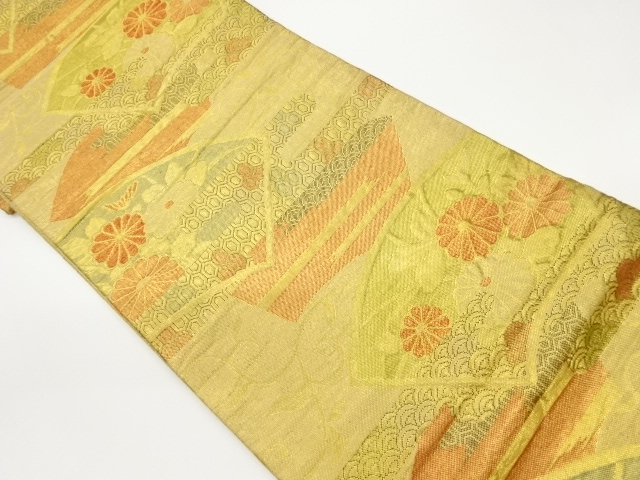 膨れ織地紙に菊模様織出し袋帯